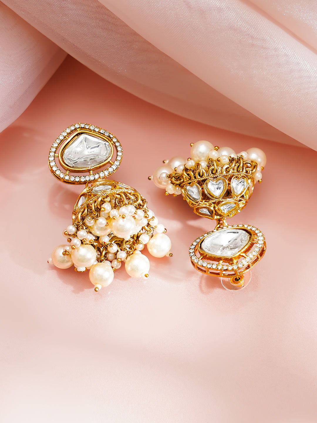 Gold-Plated Kundan & CZ Multilayer Necklace Set with Pearls