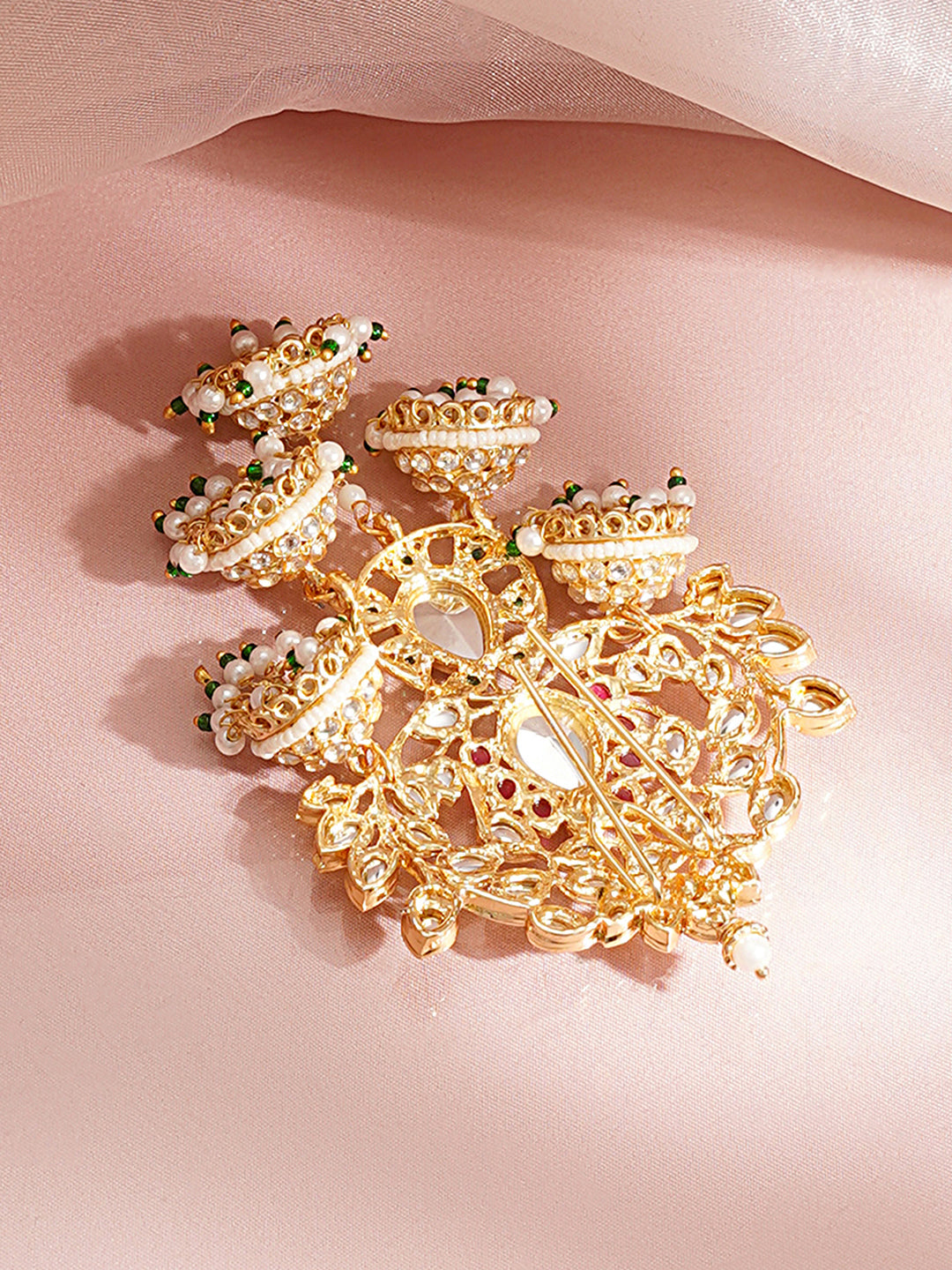 Gold Plated Pearl Beaded Kundan Hair Accessory