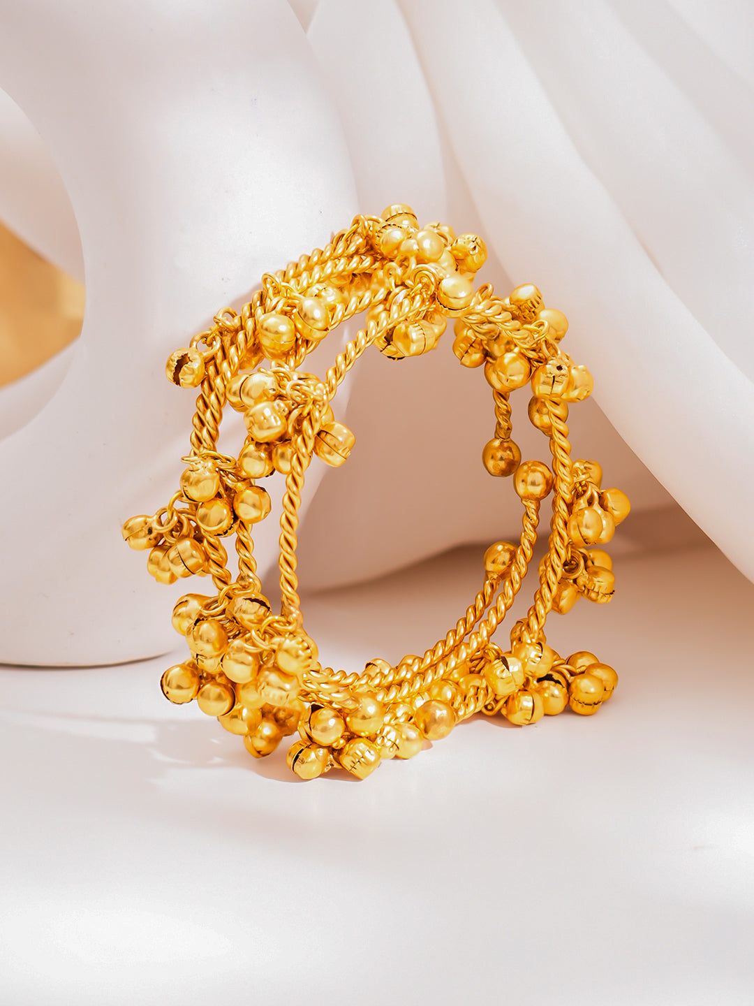 Gold Ghungroo Cluster Statement Bangles Set