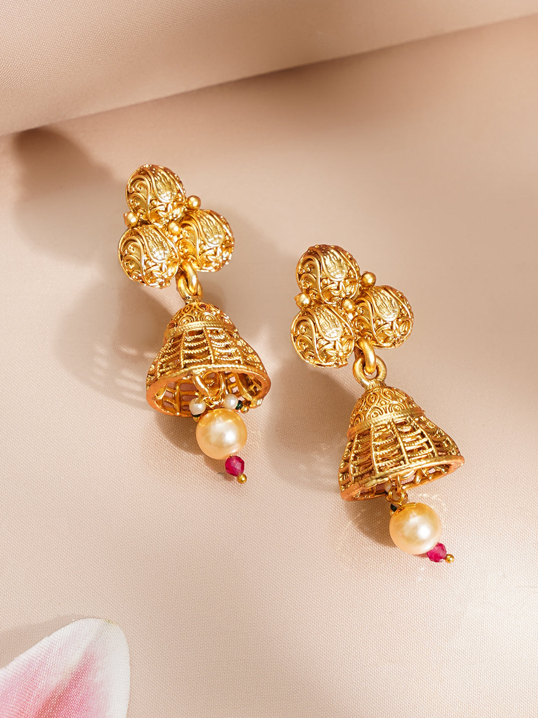 Gold Plated Kundan Pendant Necklace Set With Bead Work