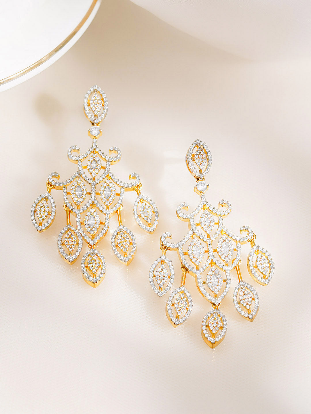 Golden CZ Cascade Chandelier Earrings