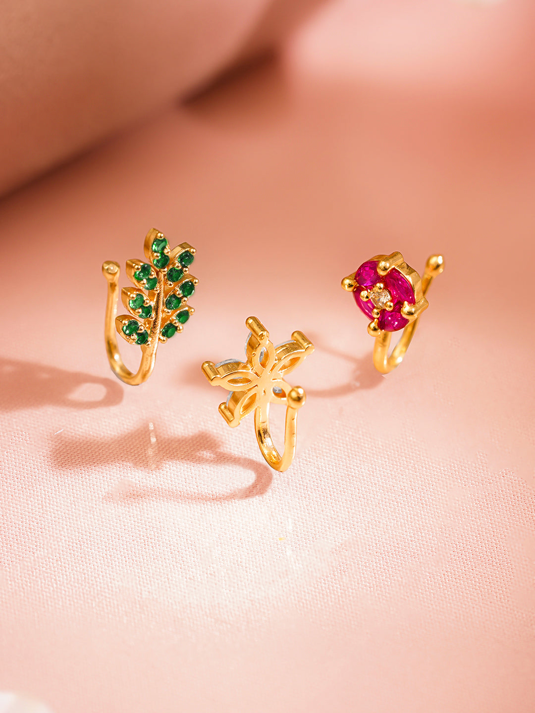 Leafy Floral Zirconia Studded Nose Pins
