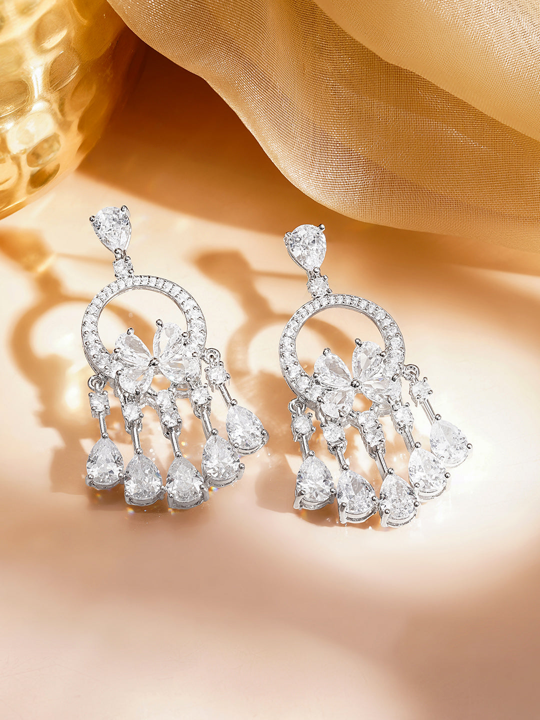 Zirconia Floral Cascade Dangler Earrings