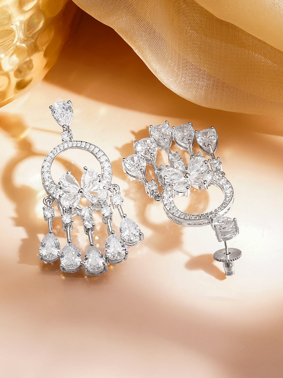 Zirconia Floral Cascade Dangler Earrings