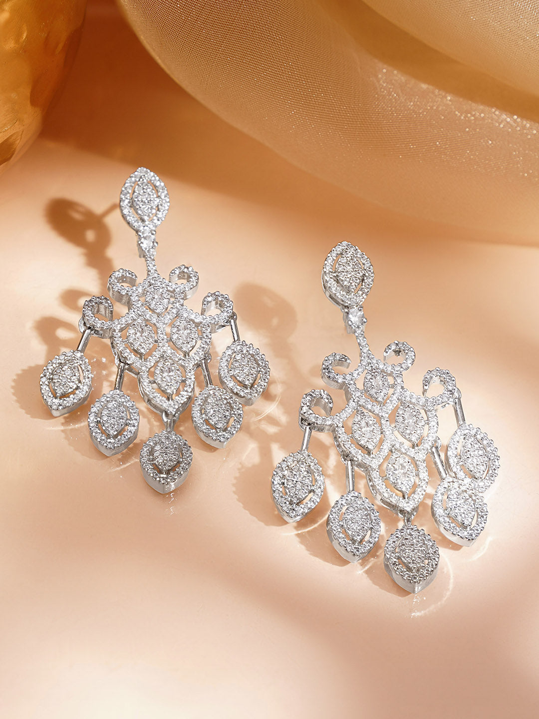 Silver CZ Cascade Chandelier Earrings