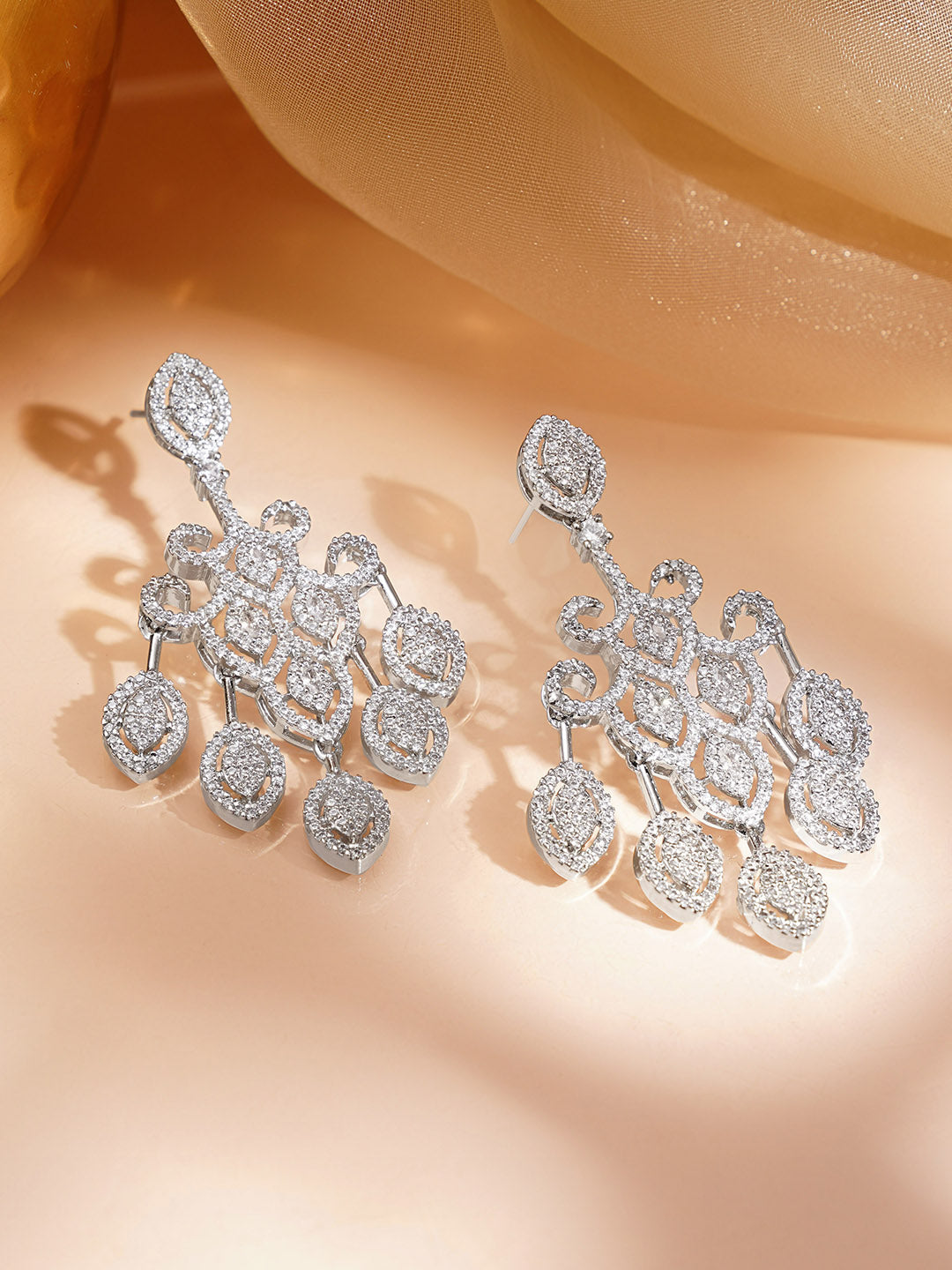 Silver CZ Cascade Chandelier Earrings