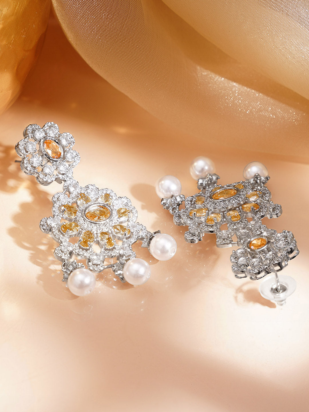 Champagne Bloom Pearl Dangler Earrings