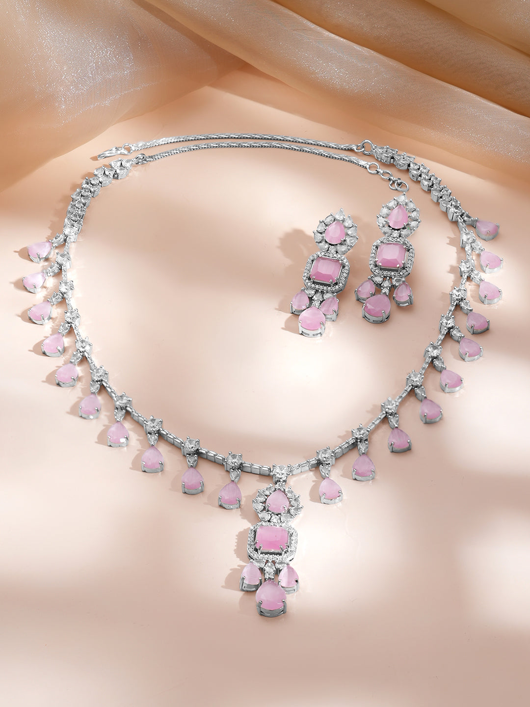 Blush Bloom Crystal Pink Necklace Set