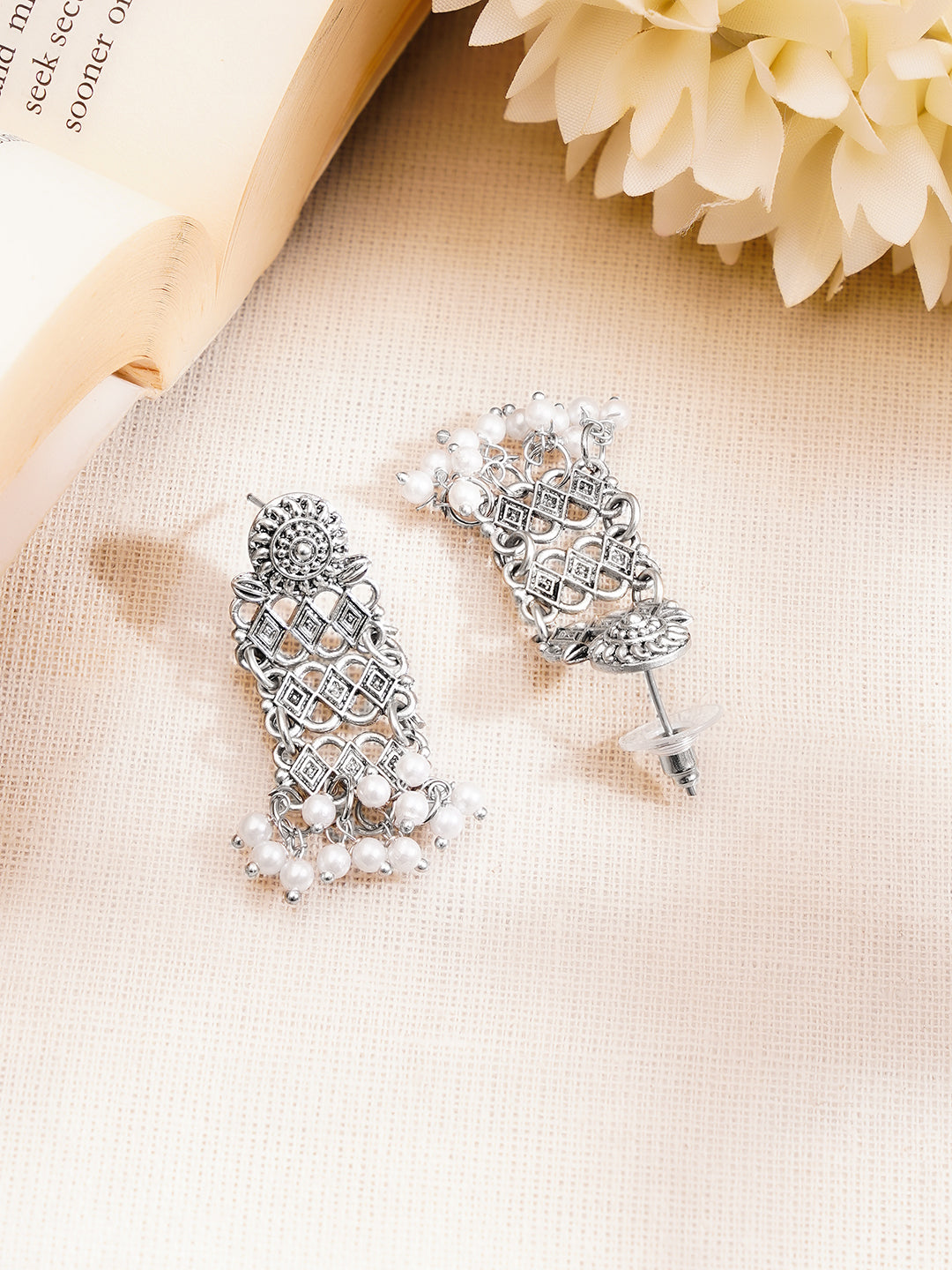Set of 2 Pearl Drop Oxidised Dangler Earrings