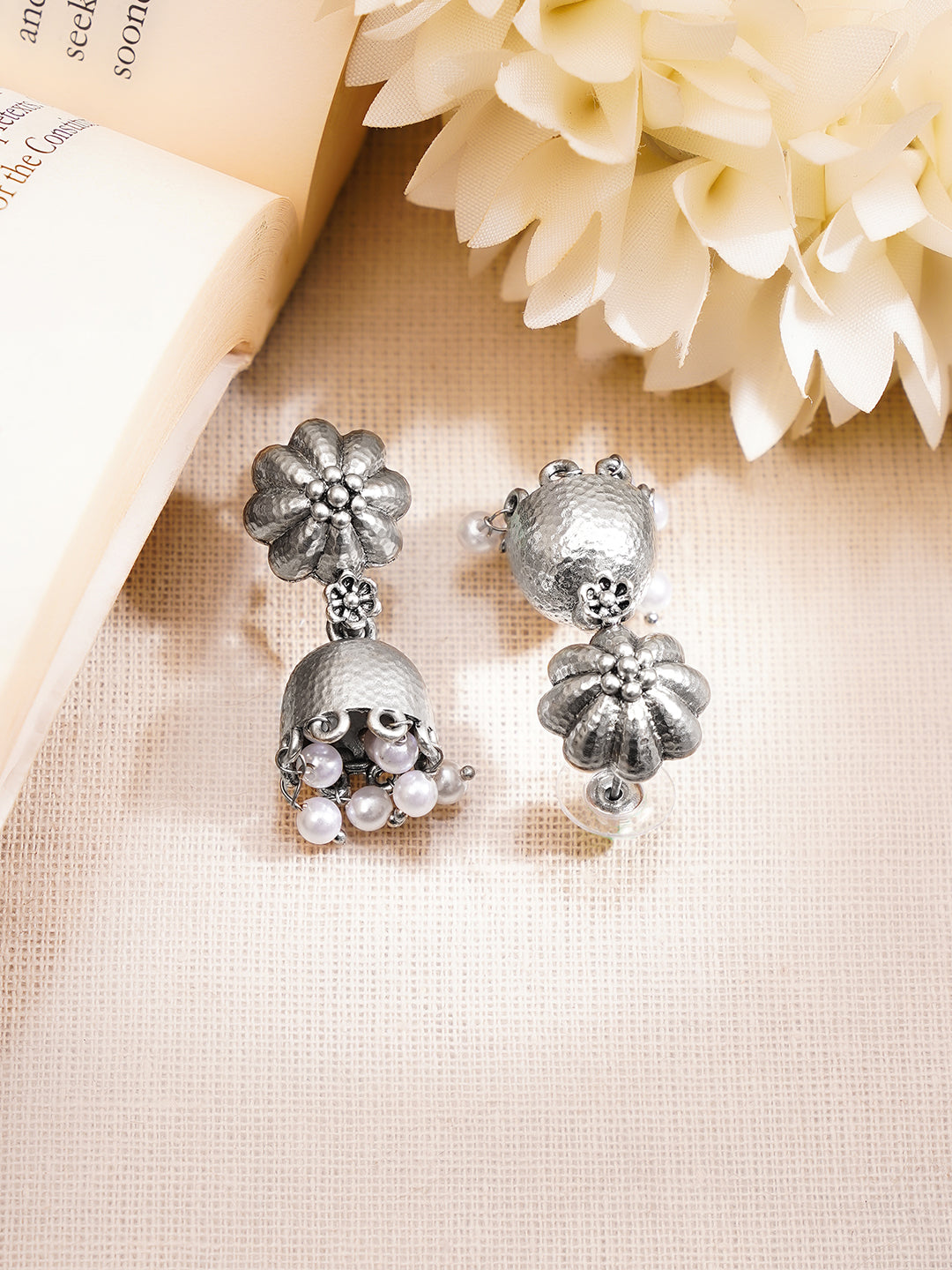 Set of 2 Oxidised Pearl Drop Earrings