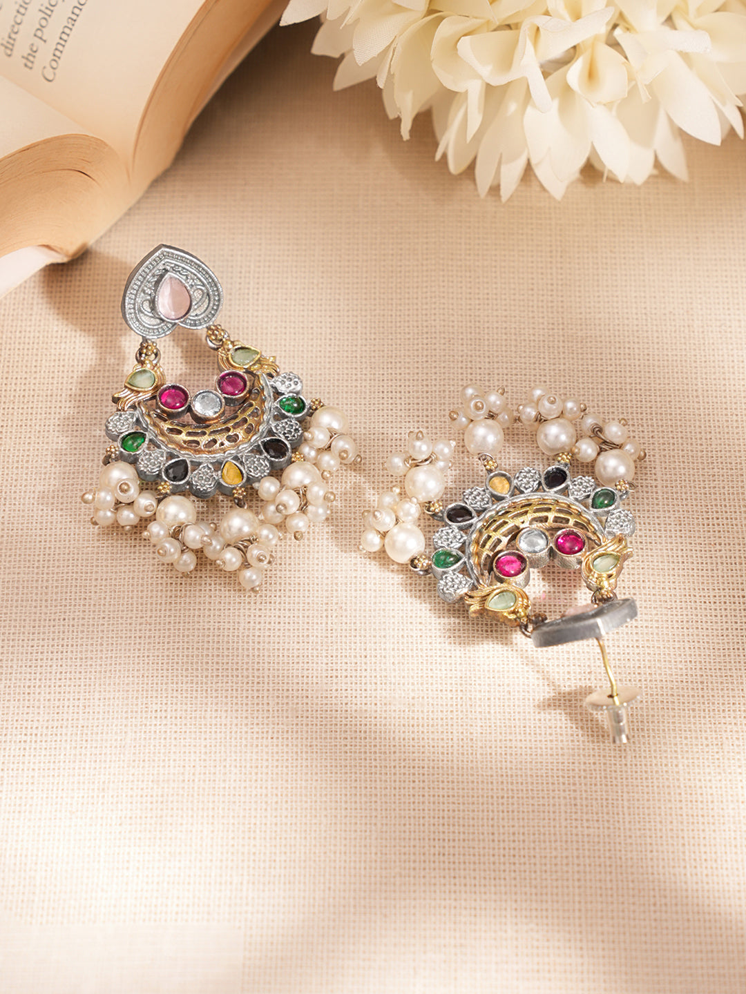 Oxidised Silver Multicolor Crescent Statement Set