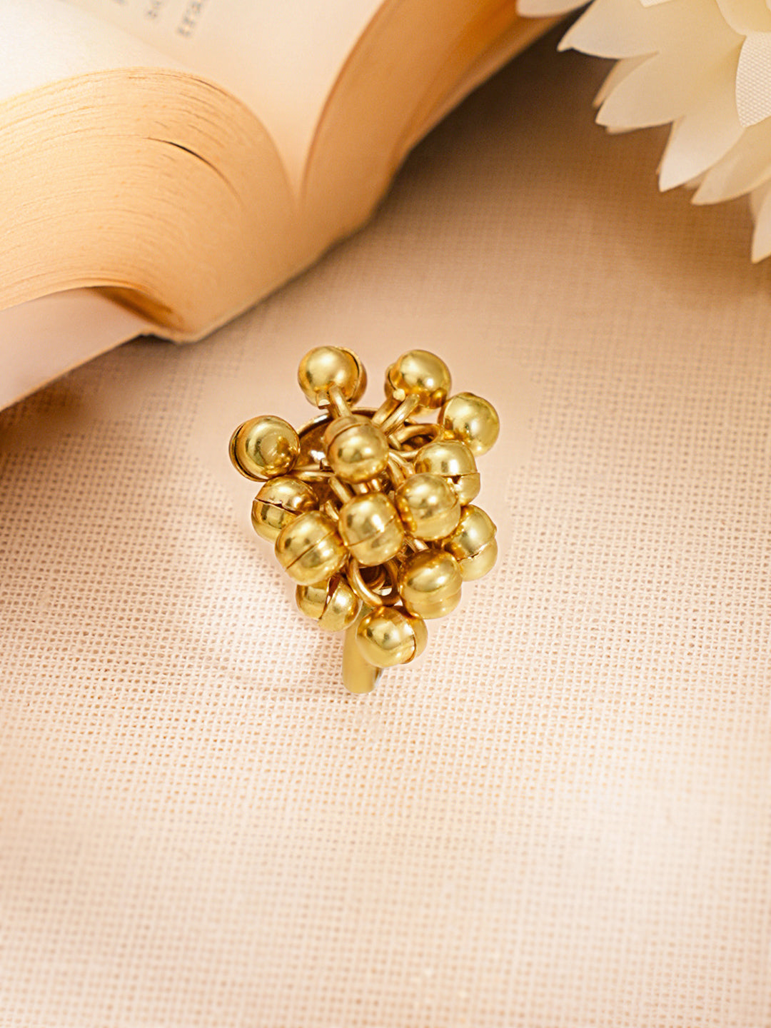 Gold Ghungroo Statement Adjustable Ring