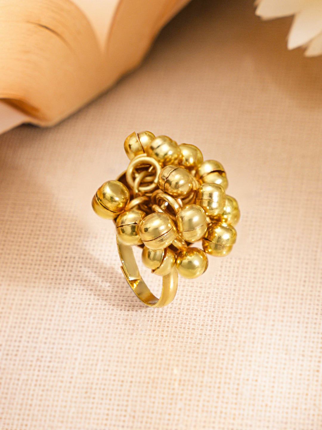 Gold Ghungroo Statement Adjustable Ring