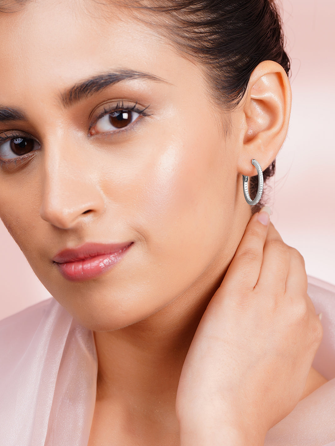 925 Fine Silver Crystal Minimal Hoop Earrings