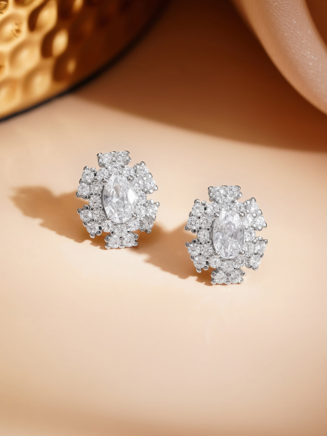 925 Fine Silver Crystal Blossom Stud Earrings