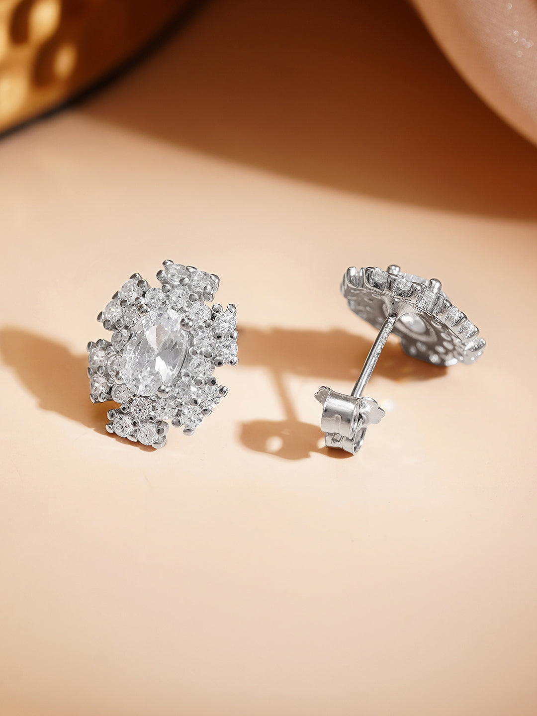 925 Fine Silver Crystal Blossom Stud Earrings