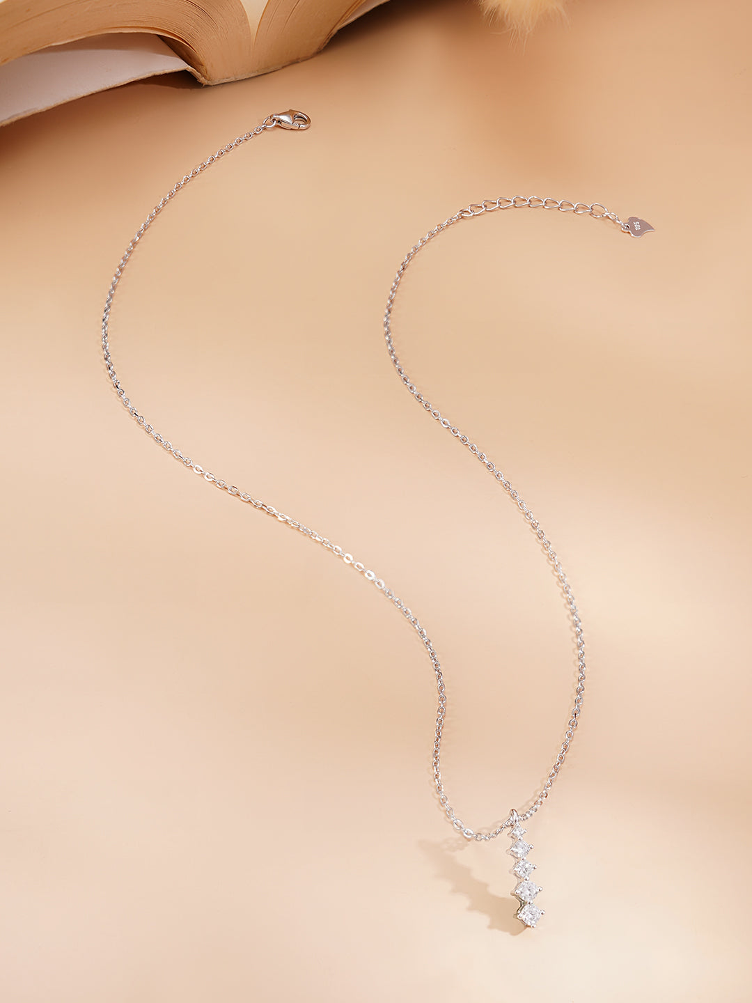 925 Fine Silver Rhodium Plated AD Marquise Drop Pendant Necklace