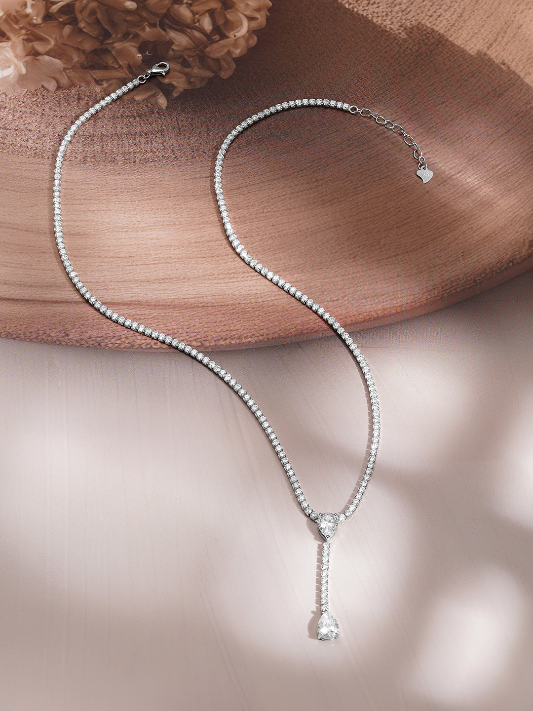 925 Fine Silver Rhodium Plated Teardrop Necklace Set
