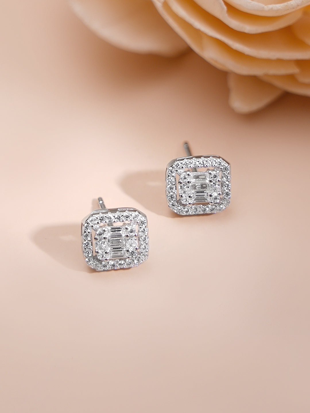 925 Fine Silver Rhodium Plated Cubic Charm Necklace Set
