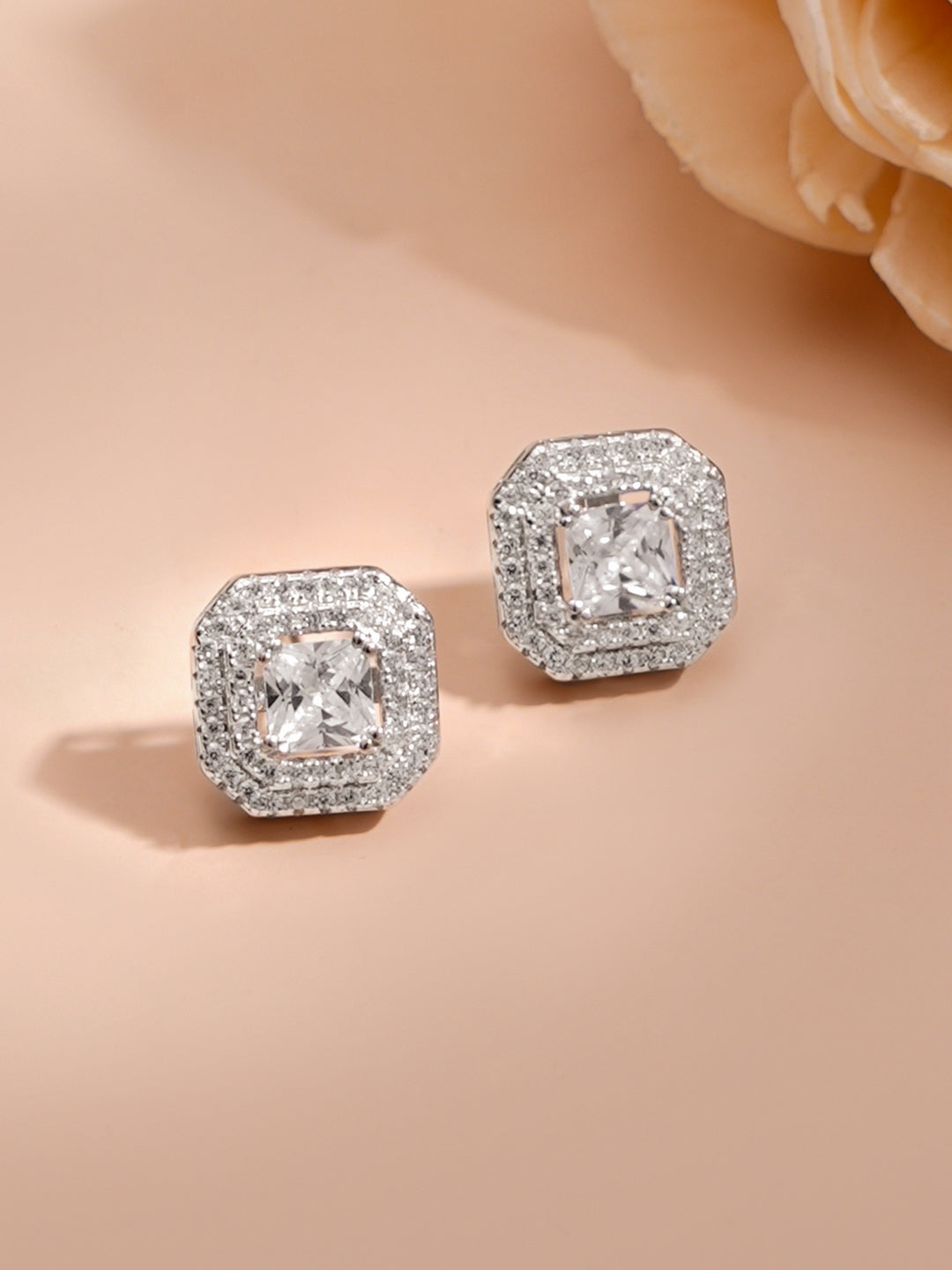 925 Fine Silver Rhodium Plated Cubic Charm Necklace Set