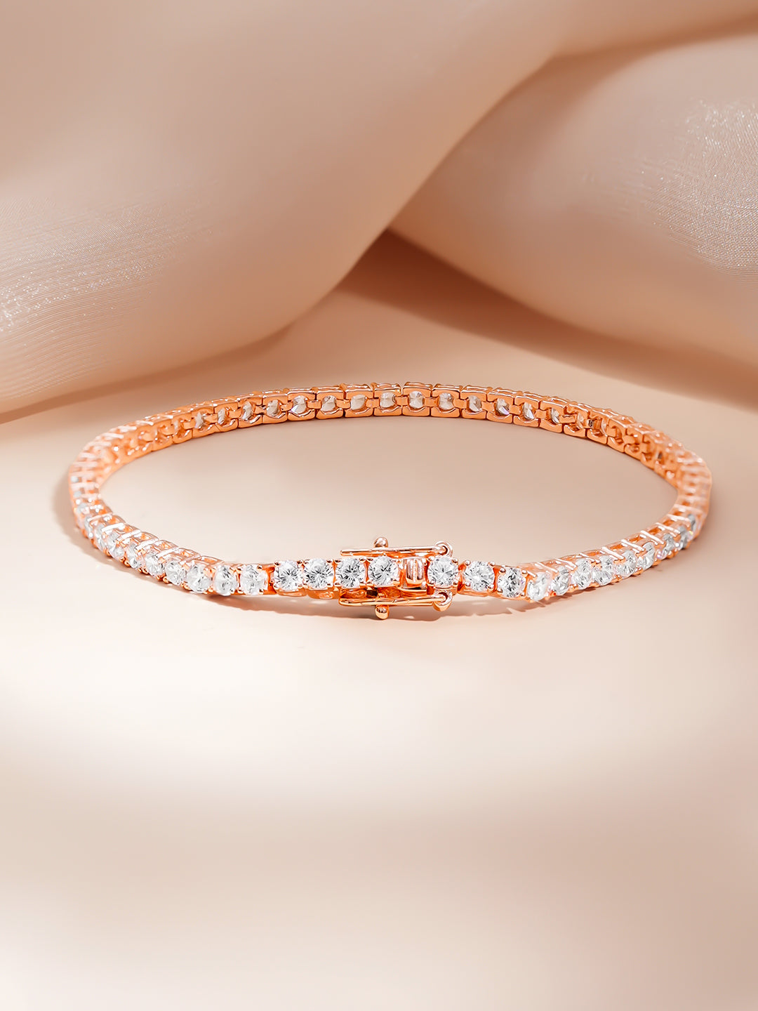 925 Fine Silver Rose Gold Plated Cubic Zirconia Tennis Bracelet