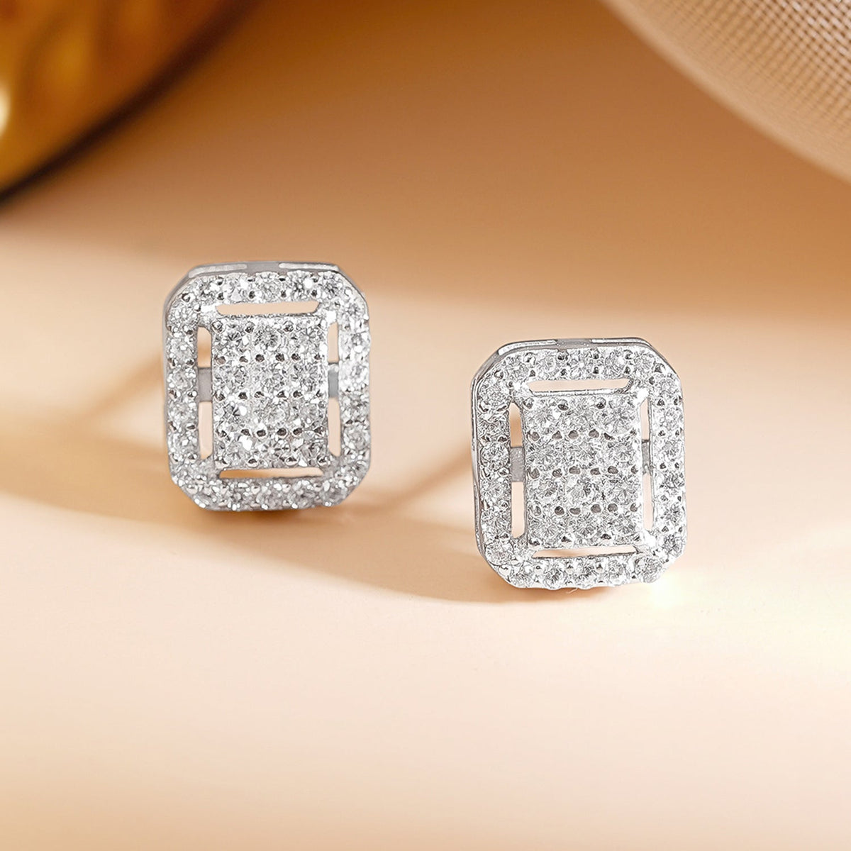 925 Fine Silver Geometric Halo Cubic Zirconia Stud Earrings