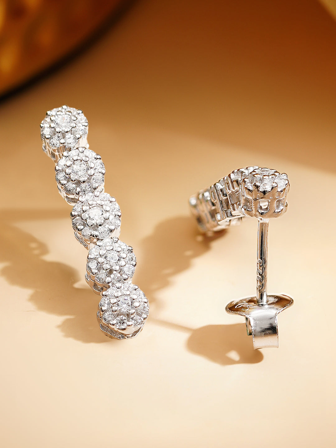 925 Fine Silver Rhodium Plated Floral Drop Dangler Earrings