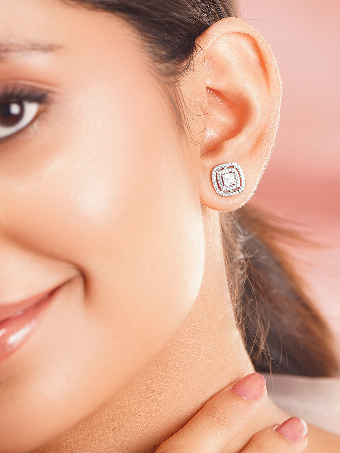 925 Fine Silver Rhodium Plated Cubic Studs