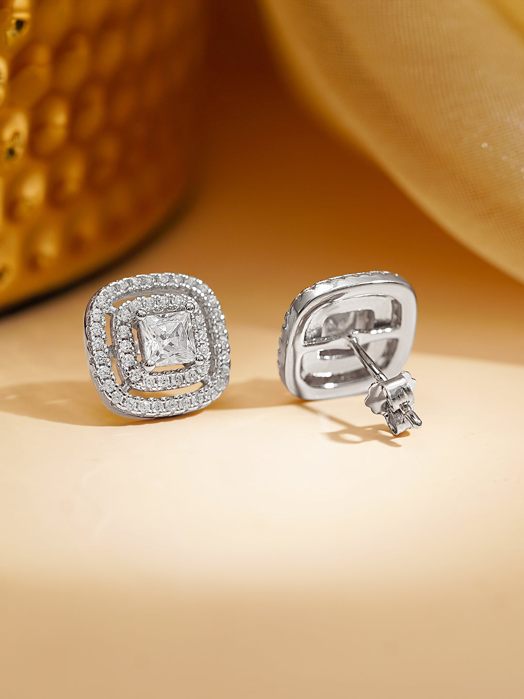 925 Fine Silver Rhodium Plated Cubic Studs