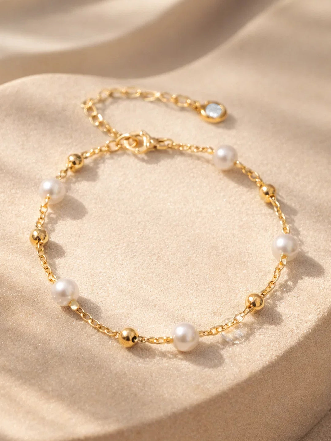 Demi Fine 18K Gold Plated Stainless steel Pearl Beaded Anklet
