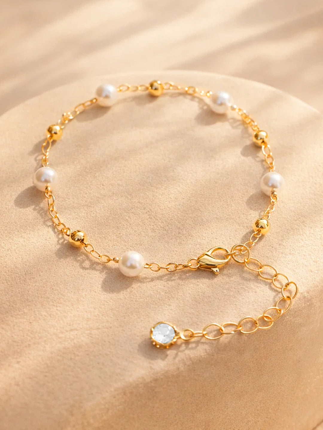 Demi Fine 18K Gold Plated Stainless steel Pearl Beaded Anklet