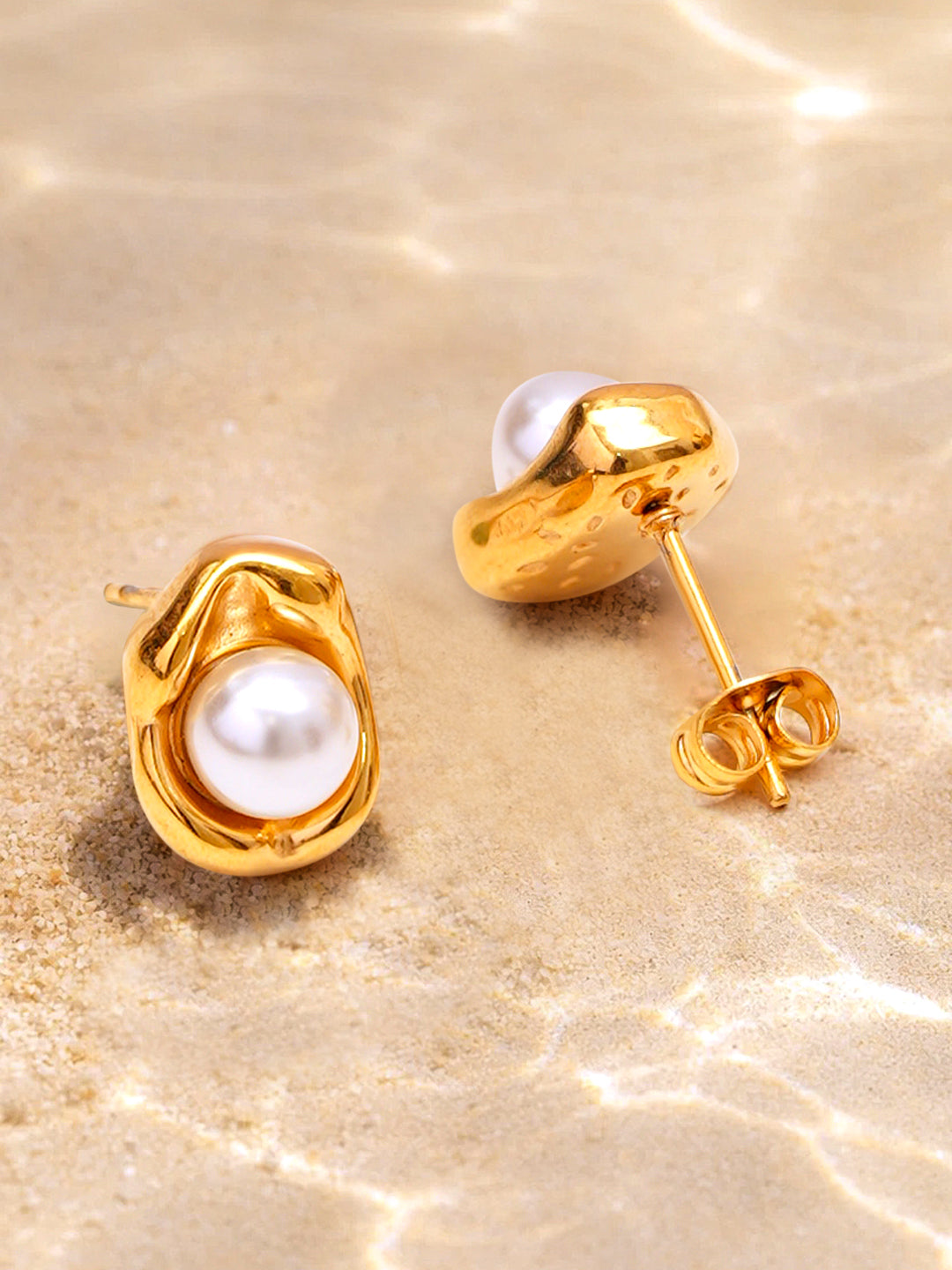 Demi Fine 18K Gold Plated Stainless steel Pearl Centered Stud Earrings