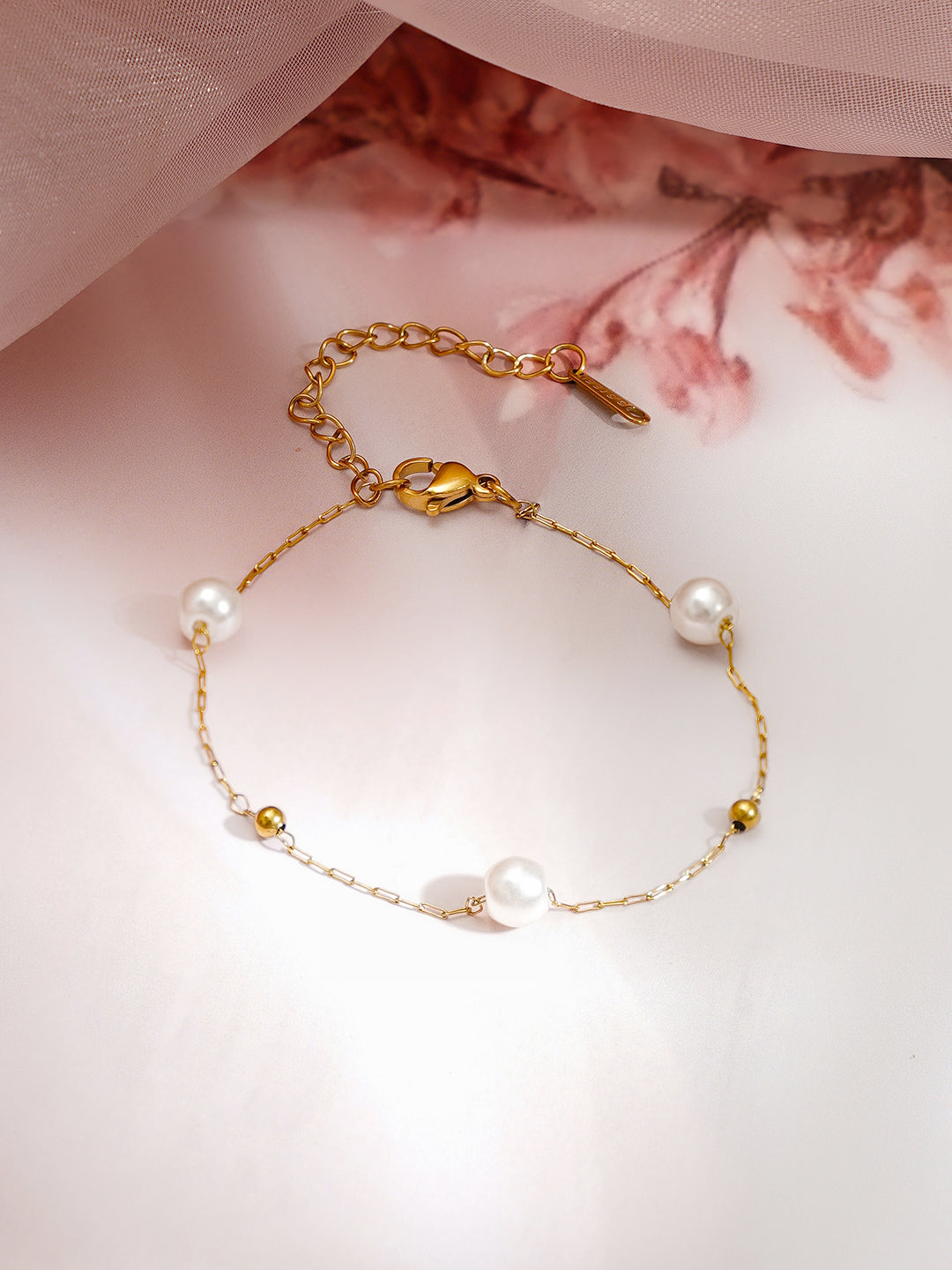 Demi Fine 18K Gold Plated Stainless steel Pearl Beaded Chain Bracelet