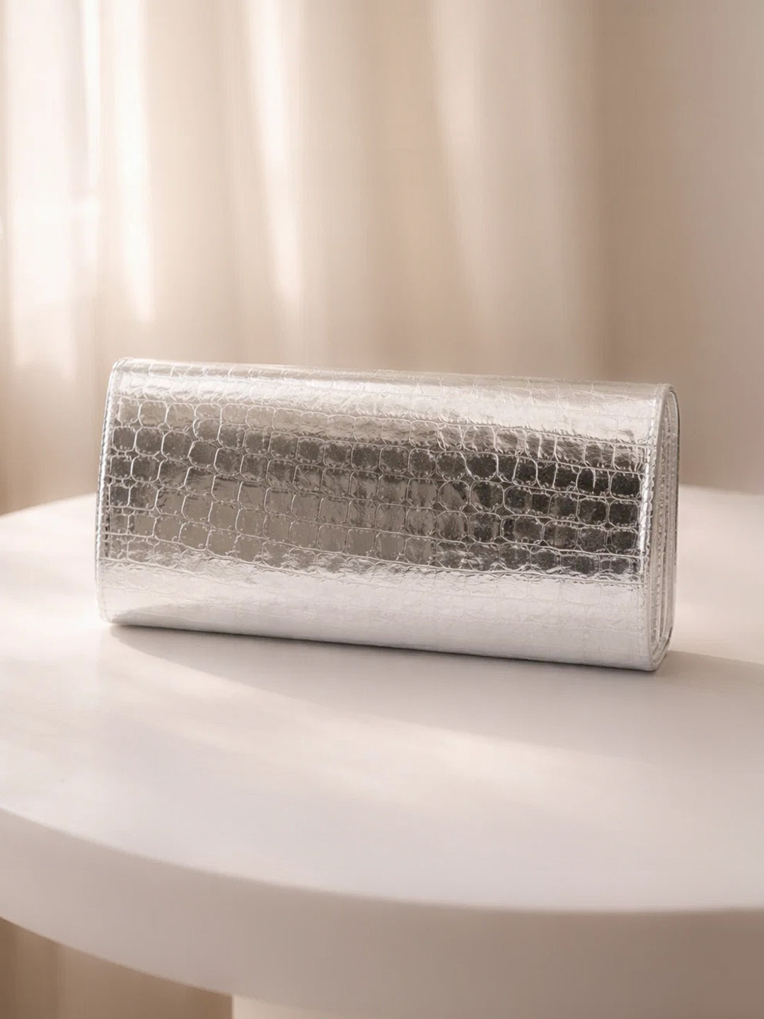 Metallic Silver Croc Chic Envelope Clutch