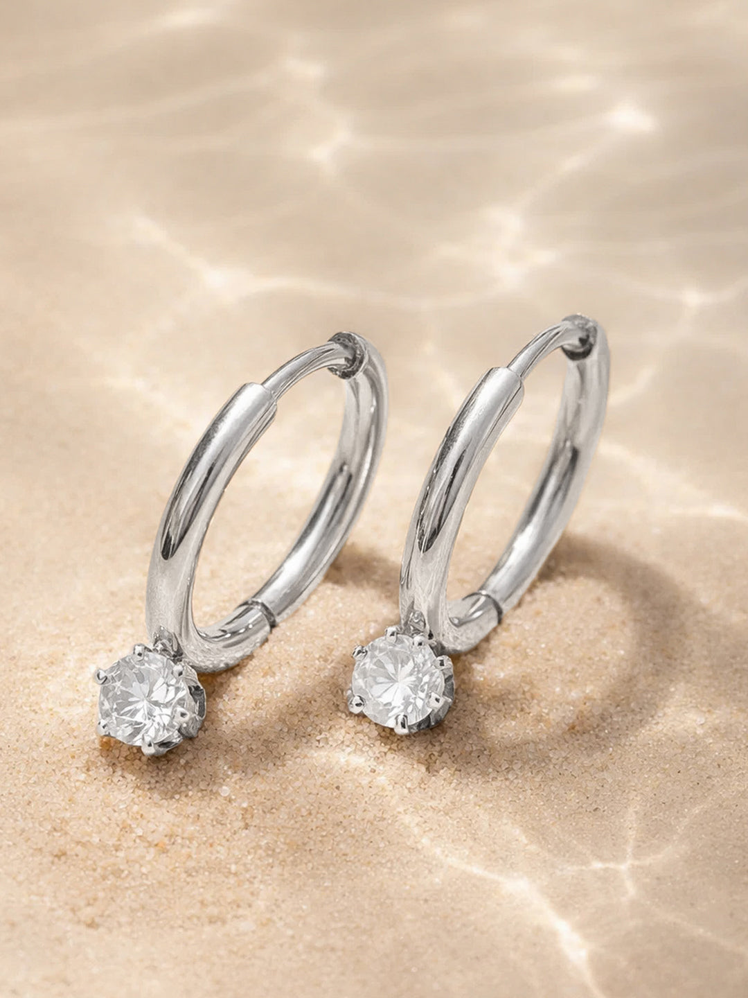Demi Fine 18K Silver Plated Stainless steel Minimal Crystal Drops Hoop Earrings