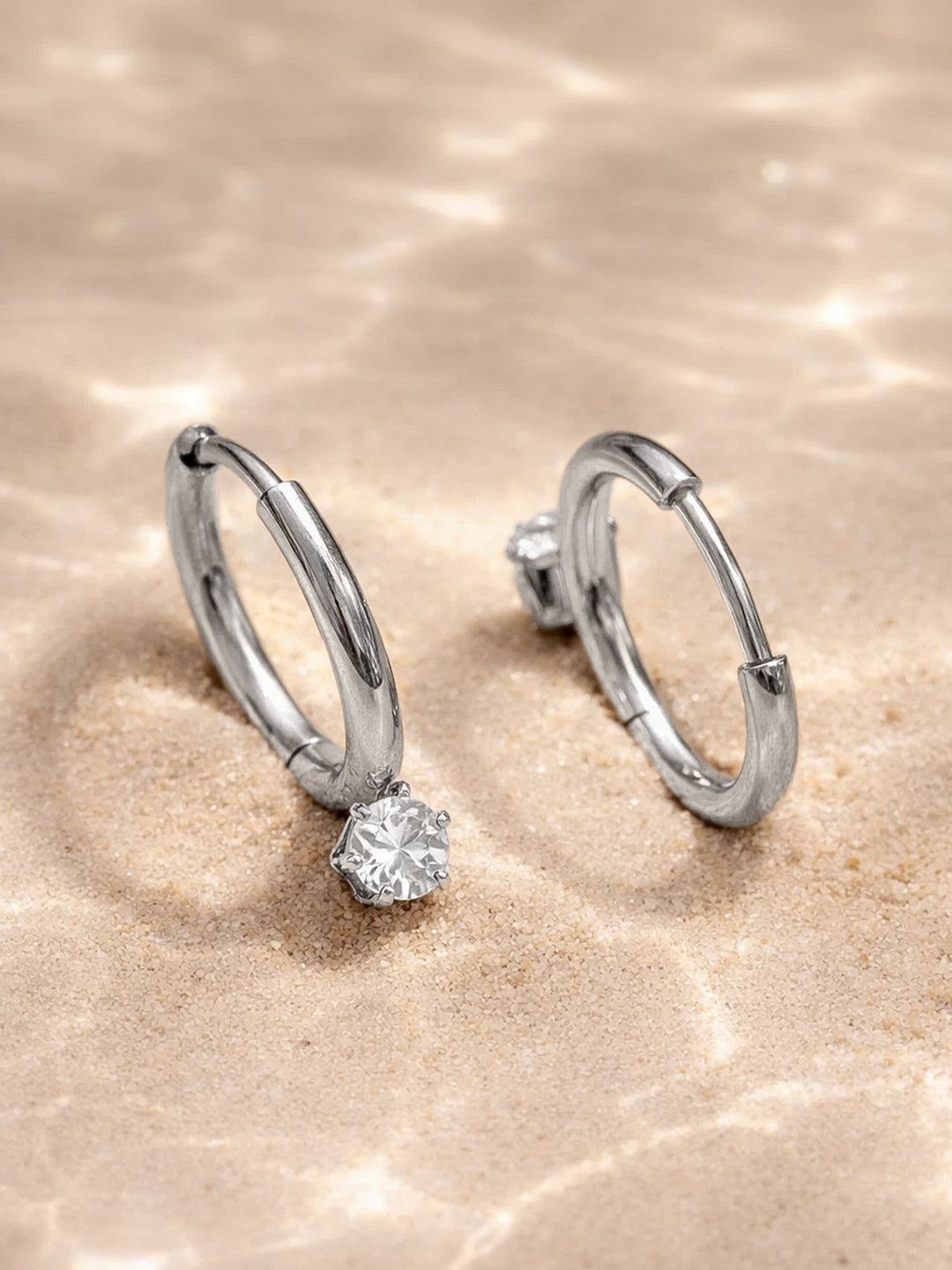 Demi Fine 18K Silver Plated Stainless steel Minimal Crystal Drops Hoop Earrings
