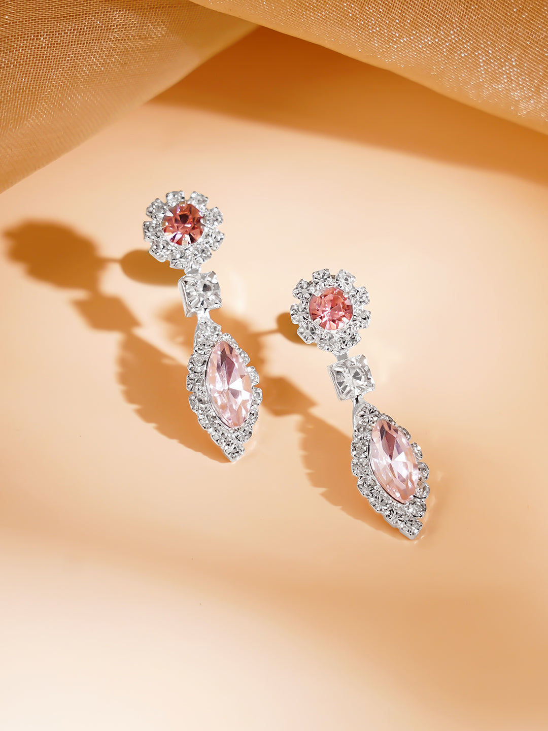 Pink Crystal Floral Drop Necklace Set