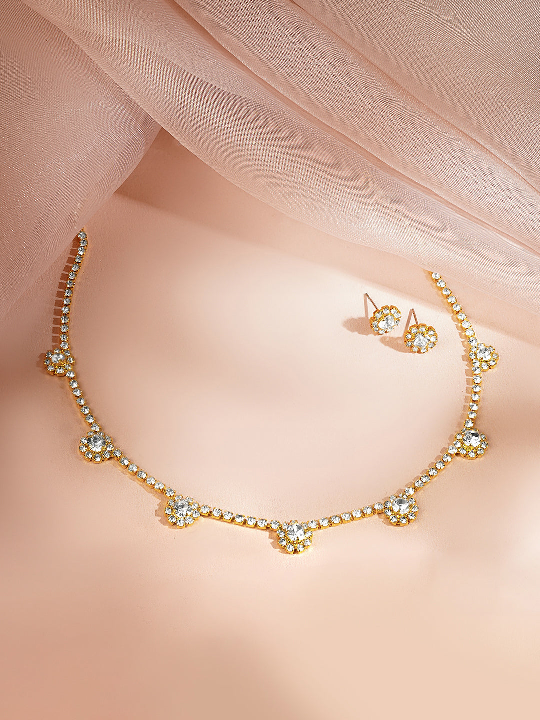 Gold Plated Floral Charm Crystal Necklace Set