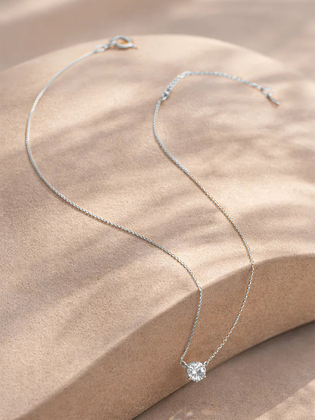 Demi Fine Rhodium Plated Stainless steel Minimal Diamond Solitaire Necklace
