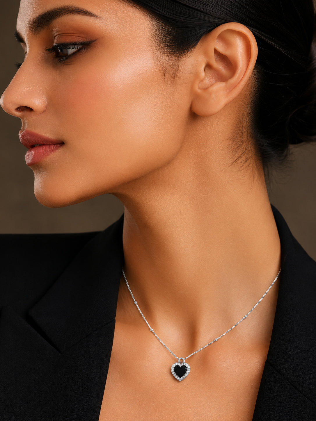 Demi Fine Rhodium Plated Stainless steel Reversible Heart Pendant Chain Necklace