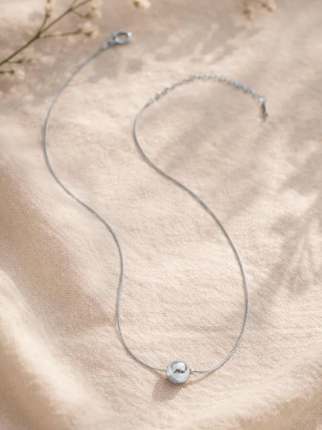 Demi Fine Rhodium Plated Stainless steel Minimal Ball Pendant Snake Chain Necklace