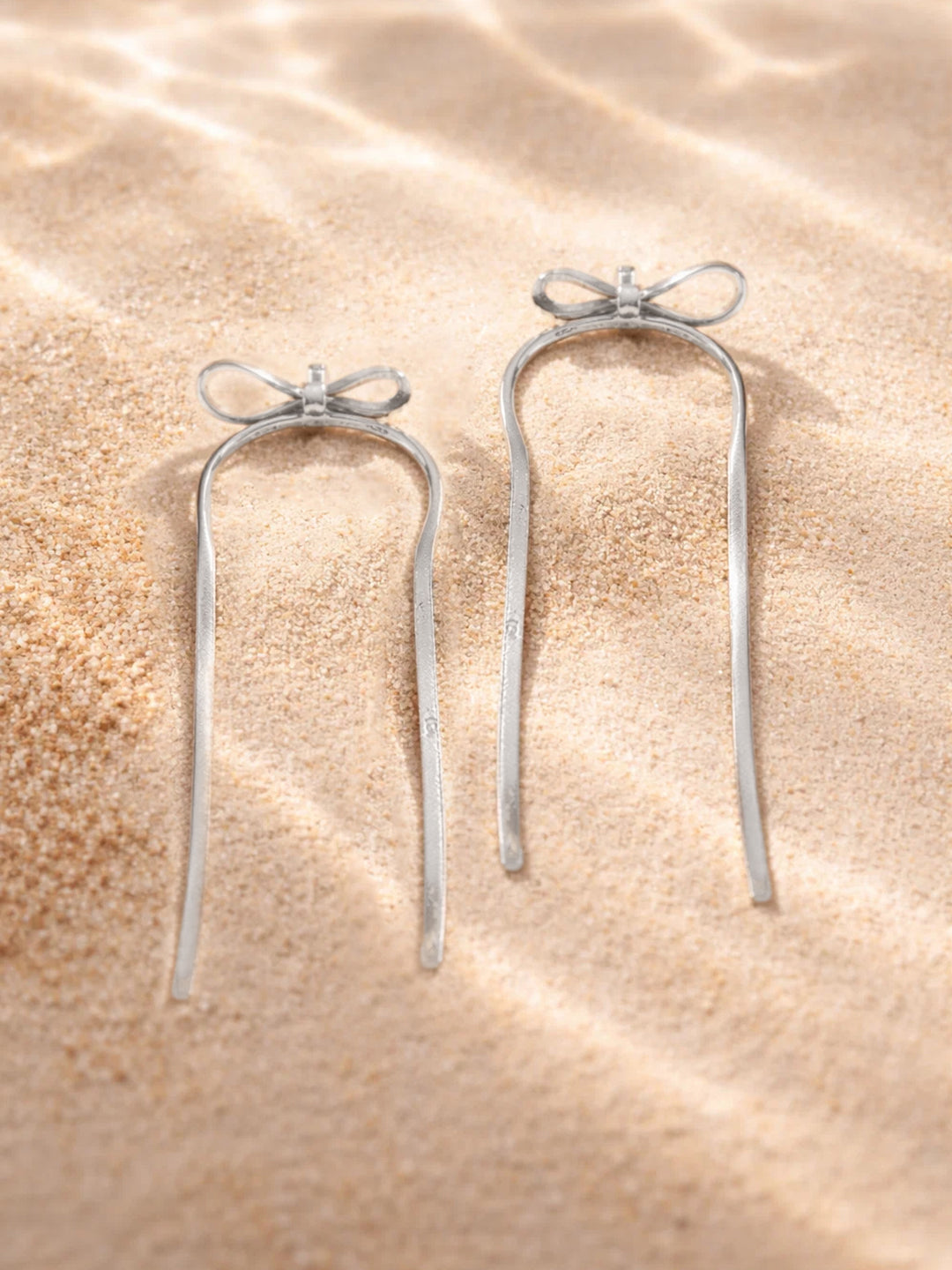 Demi Fine Rhodium Plated Stainless steel Bow Long Drop Dangler Earrings