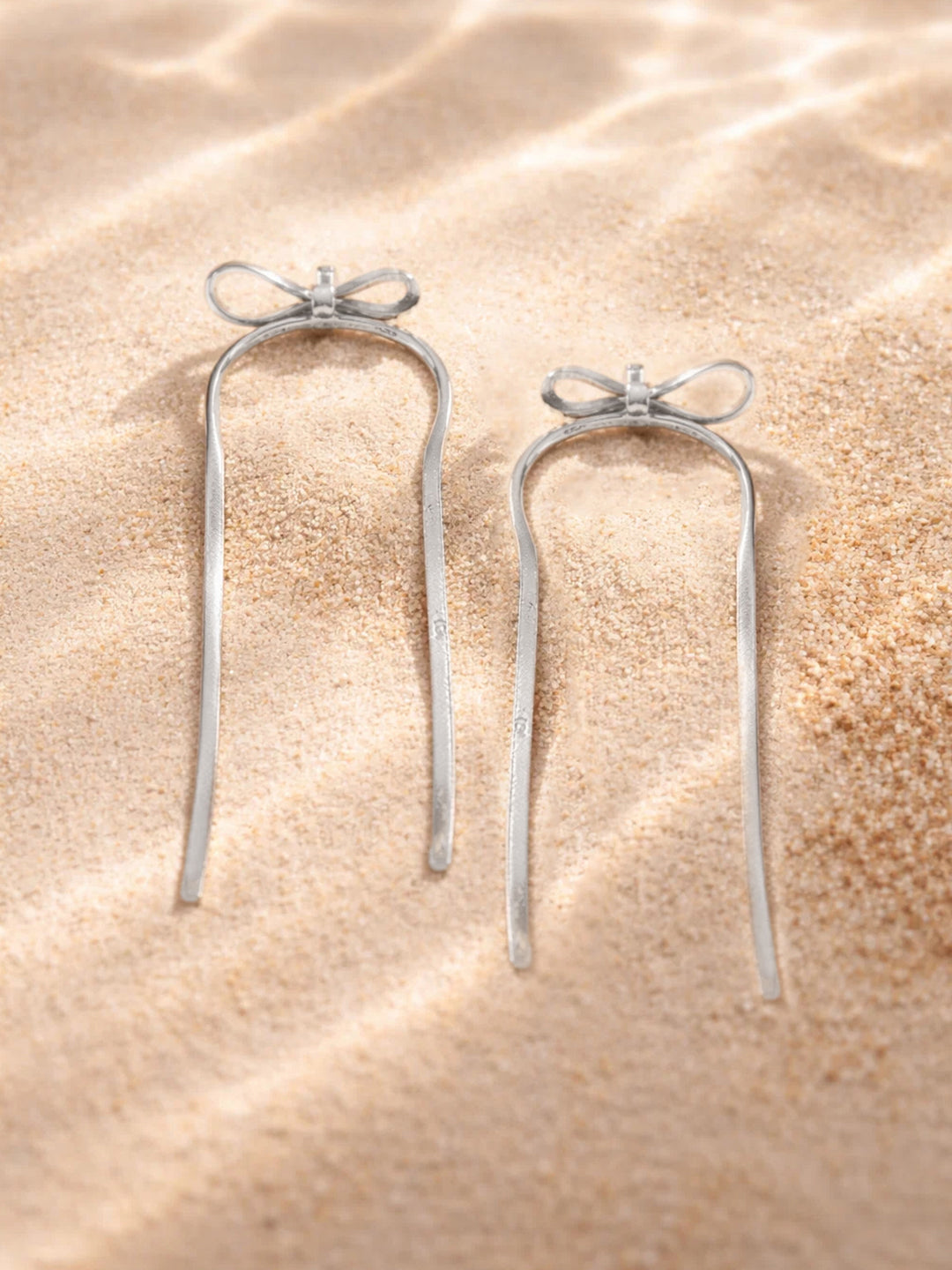 Demi Fine Rhodium Plated Stainless steel Bow Long Drop Dangler Earrings