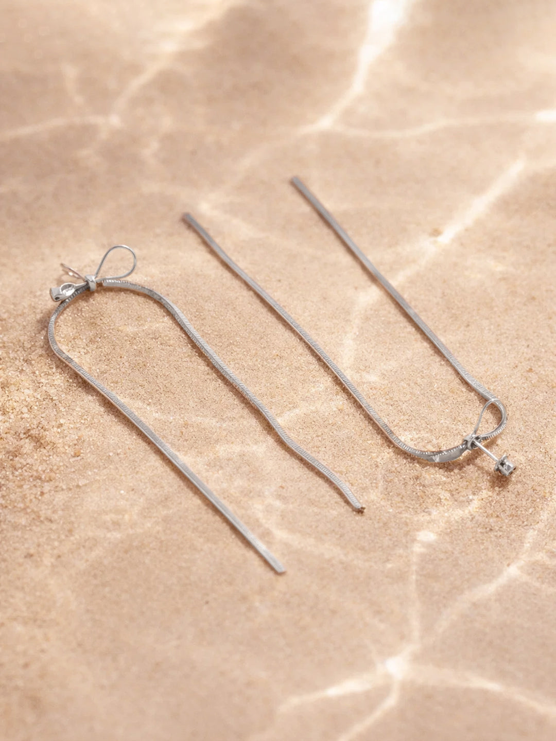 Demi Fine Rhodium Plated Stainless steel Bow Long Drop Dangler Earrings