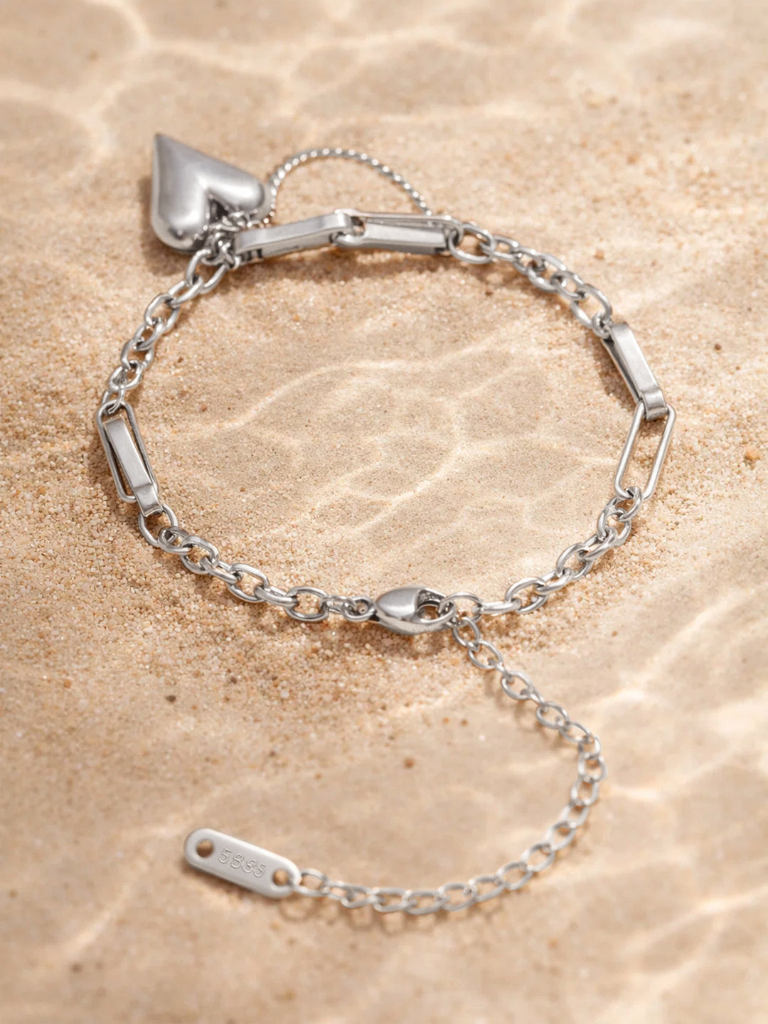 Demi Fine Rhodium Plated Stainless steel Heart Charm Link Chain Bracelet