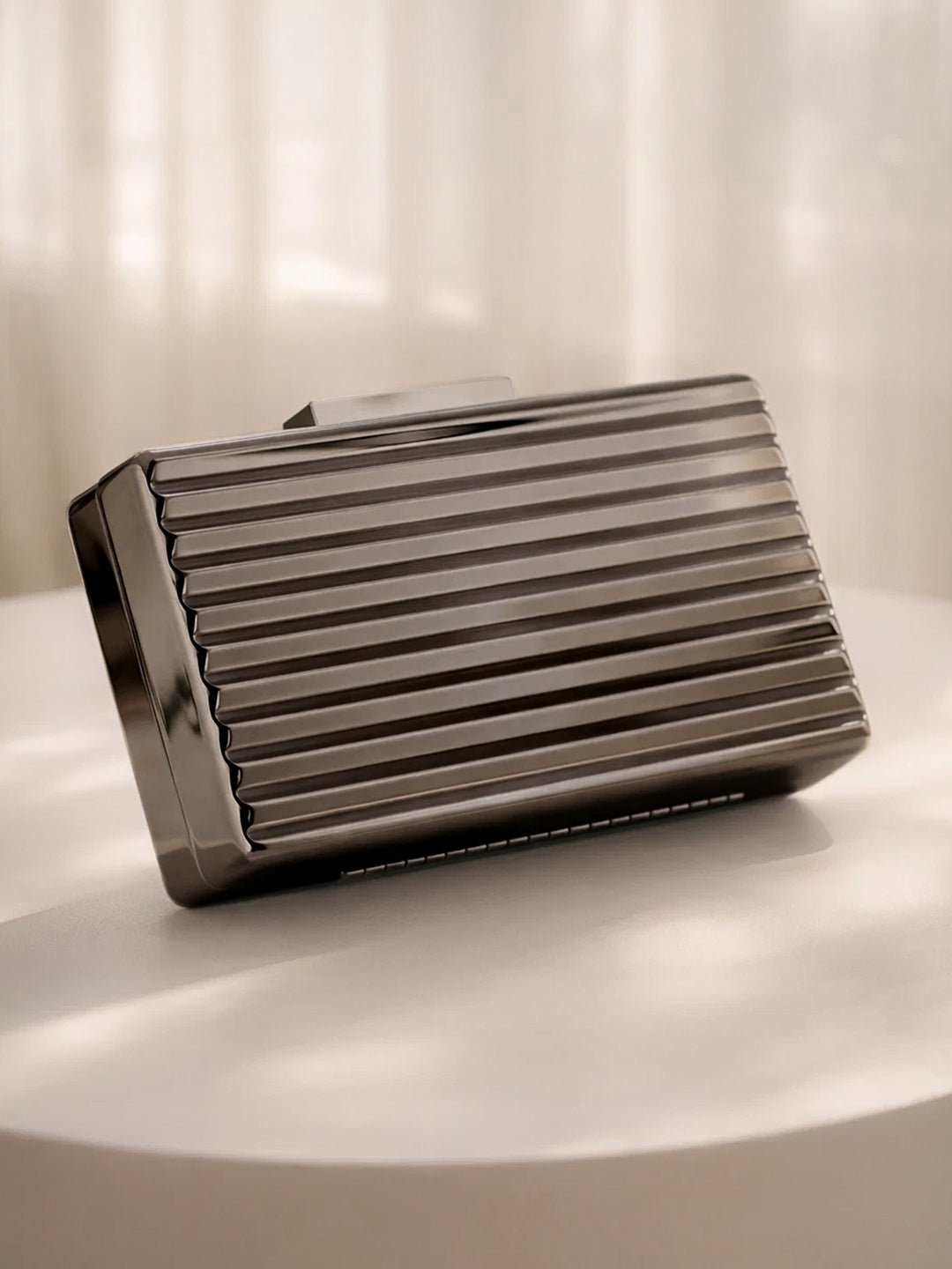 Midnight Gloss Ribbed Statement Clutch Bag