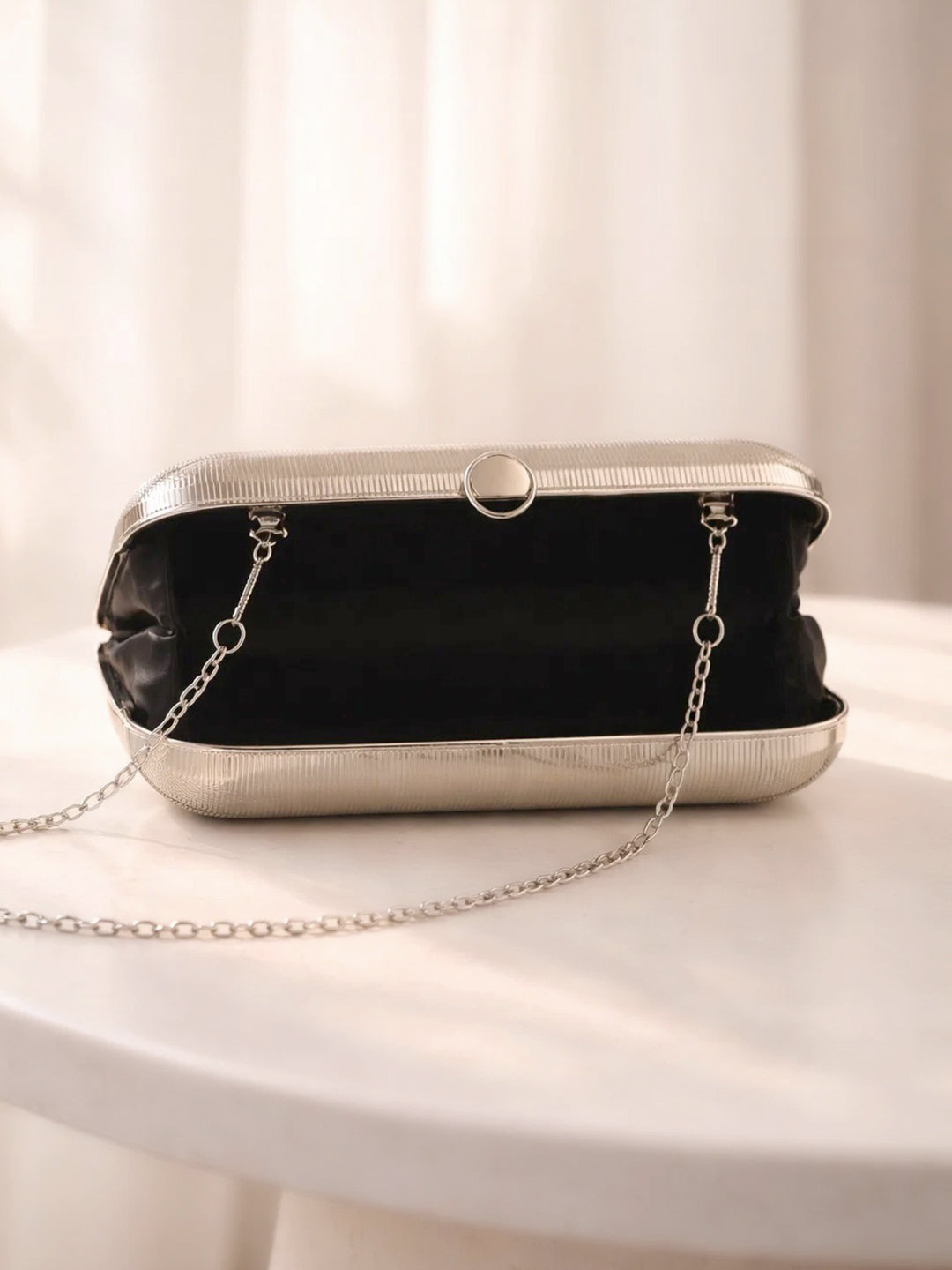 Silver Ribbed Metallic Texture Box Clutch