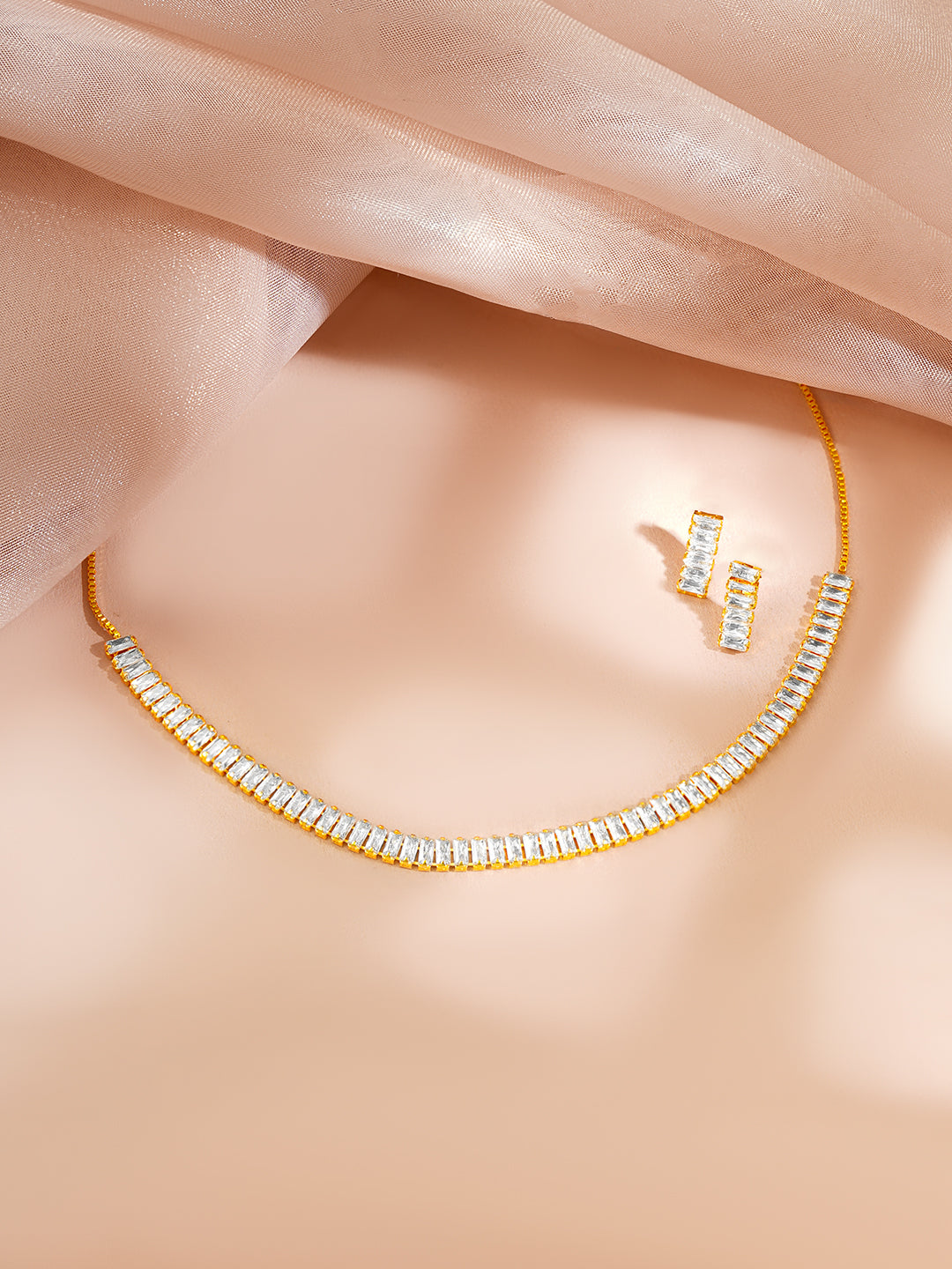 Gold Plated Crystal Baguette Choker Necklace Set
