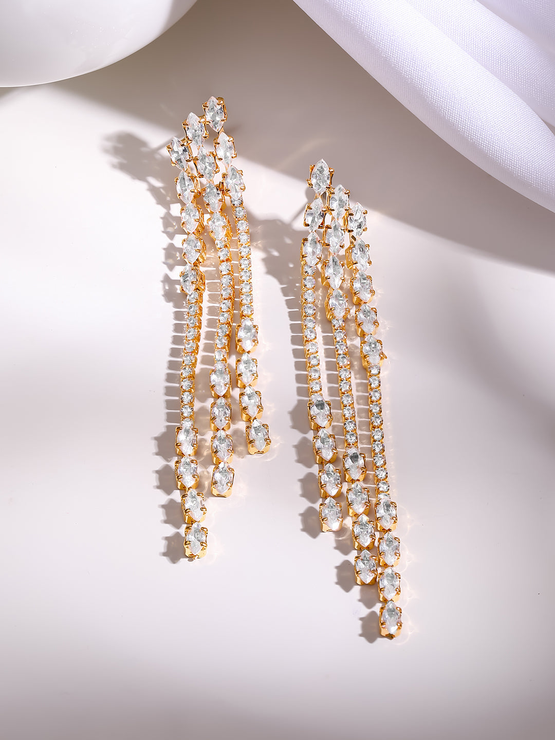 Gold Plated Crystal Drop Tassel Earrings
