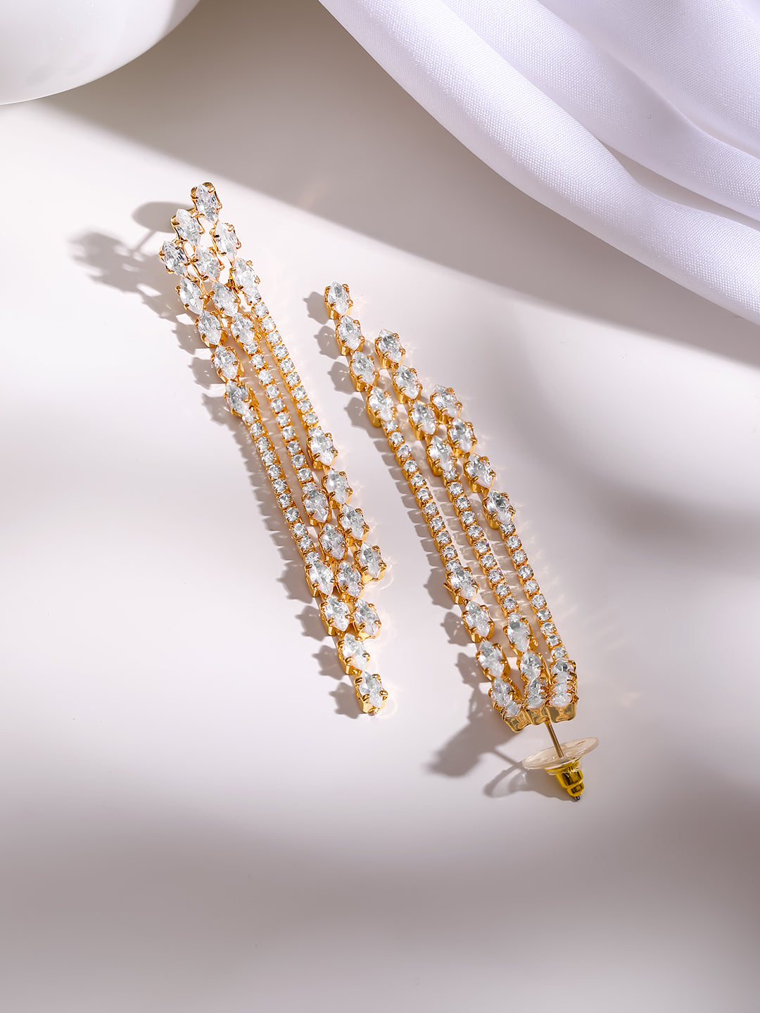 Gold Plated Crystal Drop Tassel Earrings